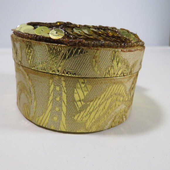 Sequence Satin Covered Box Ornament in Gold 90s - Picture 3 of 7